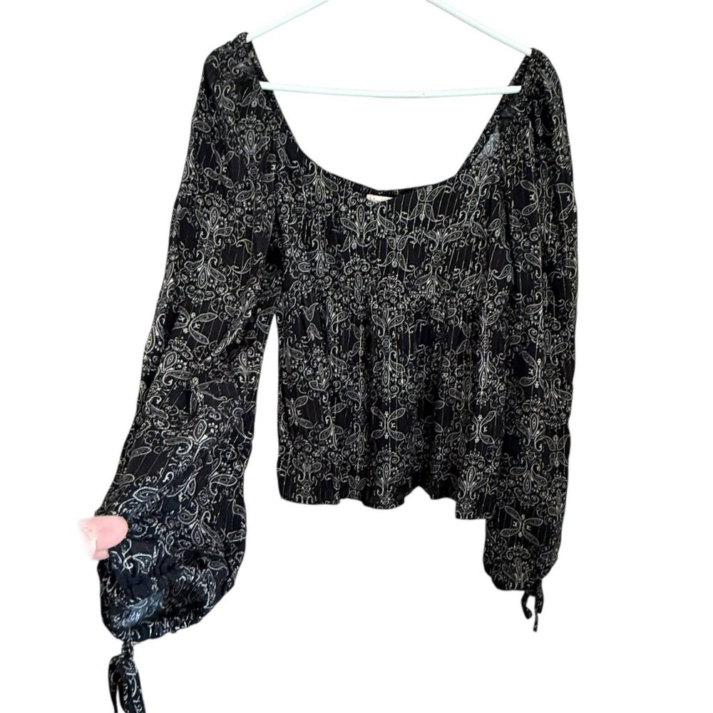 Bloomfield Paisley Smocked Peasant Top L Puff Sleeve Square Neck Boho Milkmaid